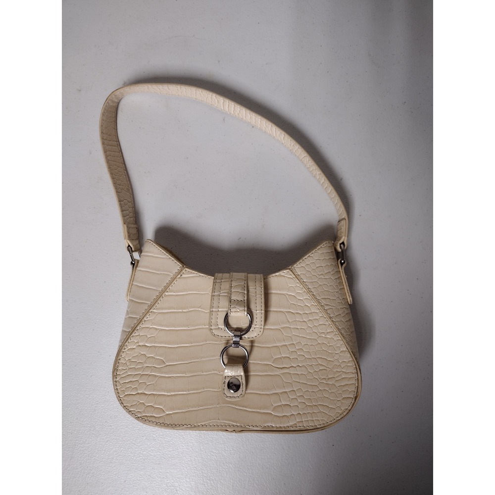 Urban Outfitters Cream Croc Embossed Shoulder Bag Ring Buckle Baguette Purse
